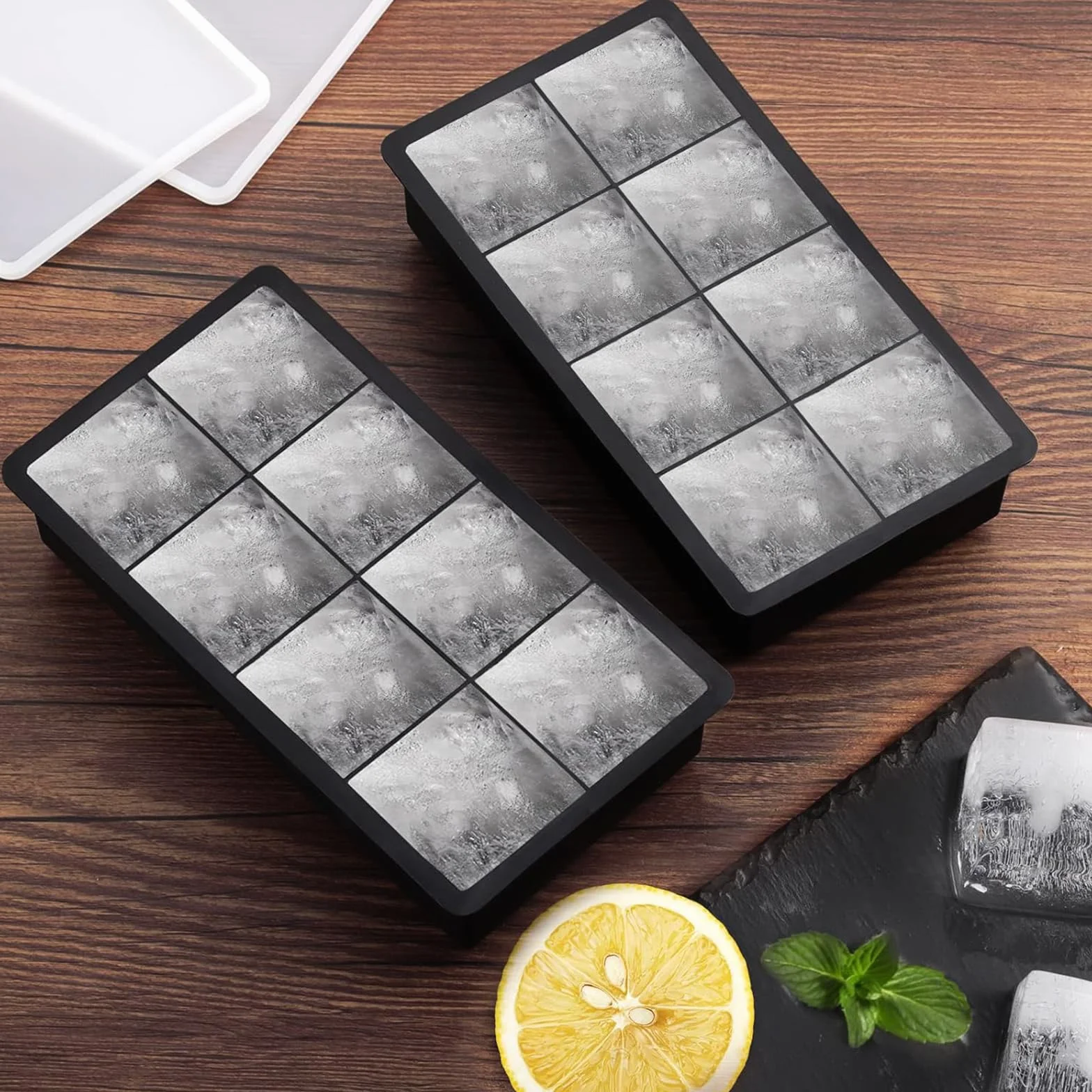 Cubitera de Silicona Grande para Cubitos de Hielo, Moldes XXL con Tapa, 2 Unidades