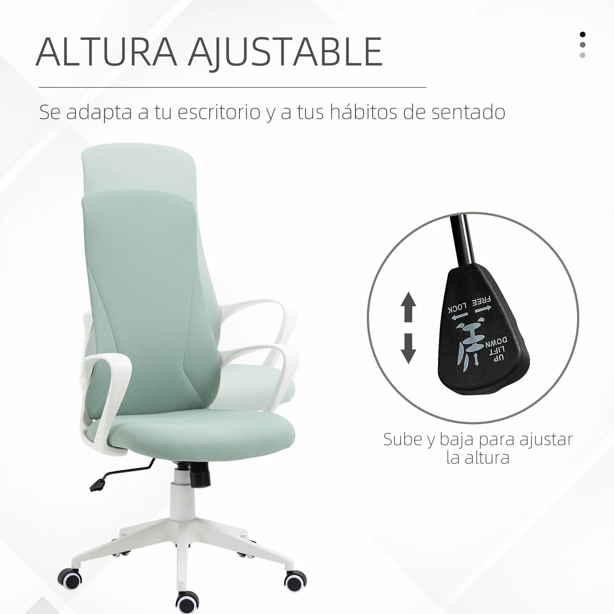 Vinsetto Silla de Oficina Giratoria con Altura Ajustable, Respaldo Alto 62x56x110-119.5 cm Verde