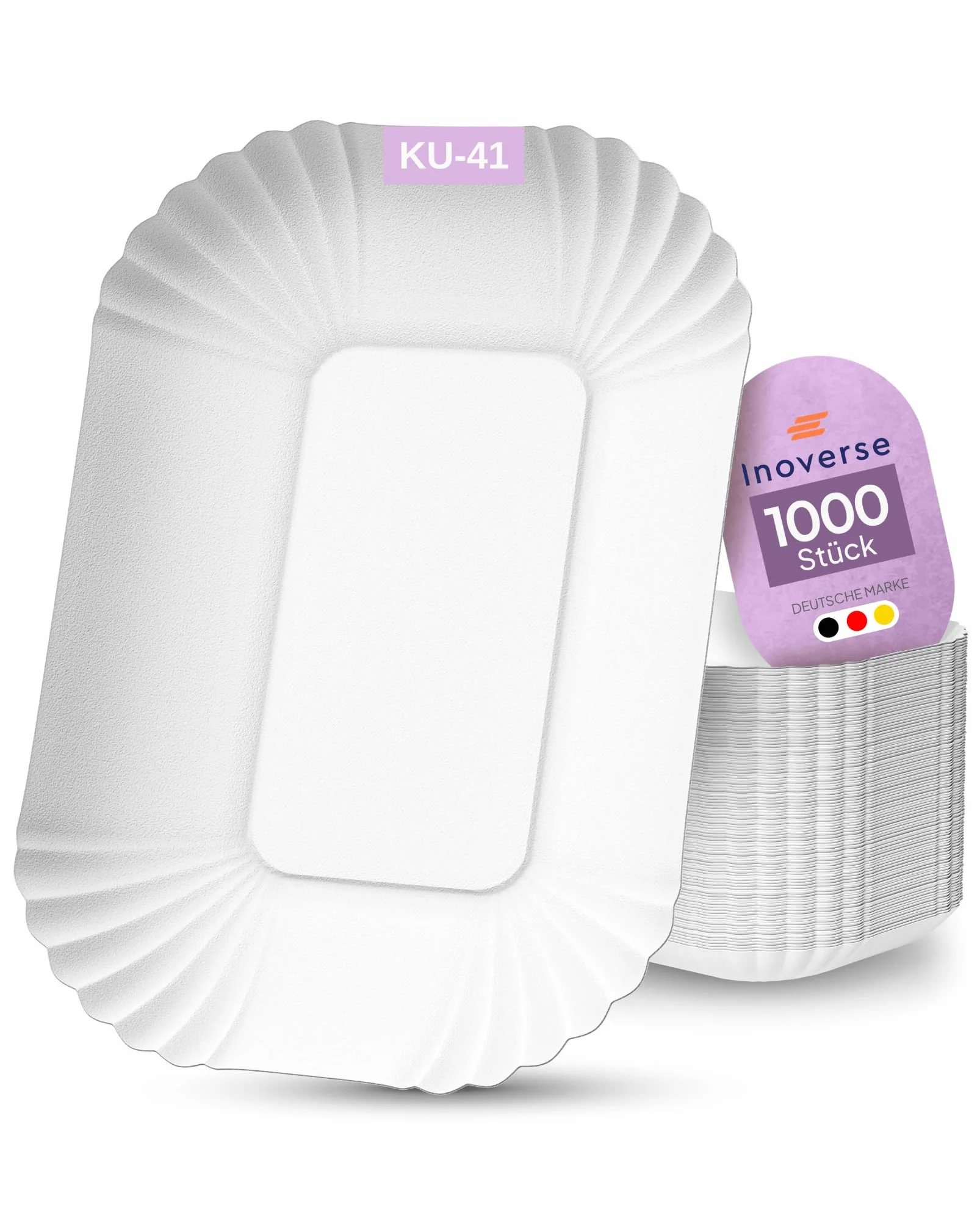 Inoverse 1000 cuencos de papel blanco para patatas fritas, platos de papel desechables de 17,5 x 13 x 3 cm, para patatas fritas y salchichas de curry, vajilla desechable ecológica