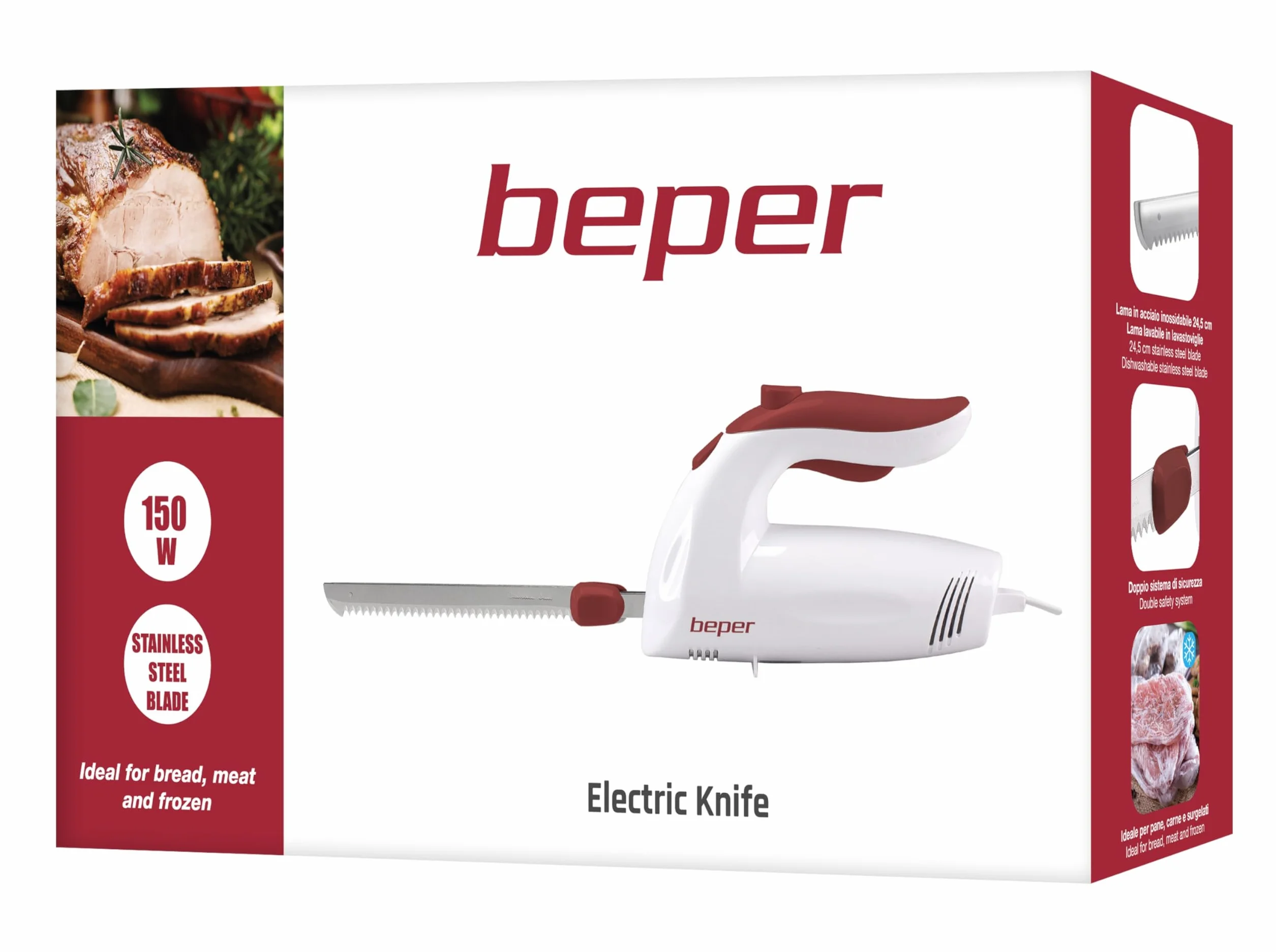 BEPER BP.790 Cuchillo de Cocina eléctrico, 150 W, ABS, Blanco/Rojo
