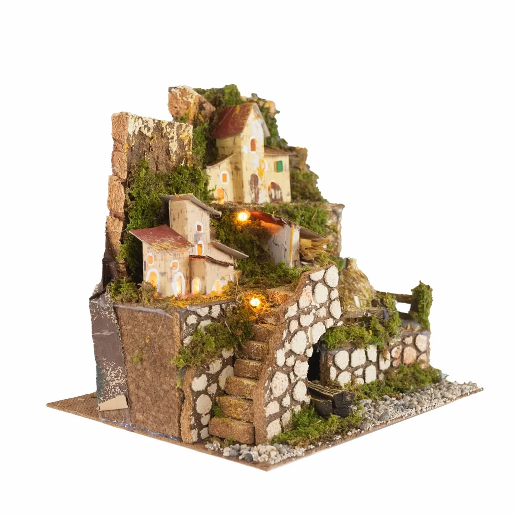 Holyhome Paisaje para belén iluminado 24 x 21 x 24 cm (9,44 x 8,26 x 9,44 pulgadas), fabricado y pintado a mano