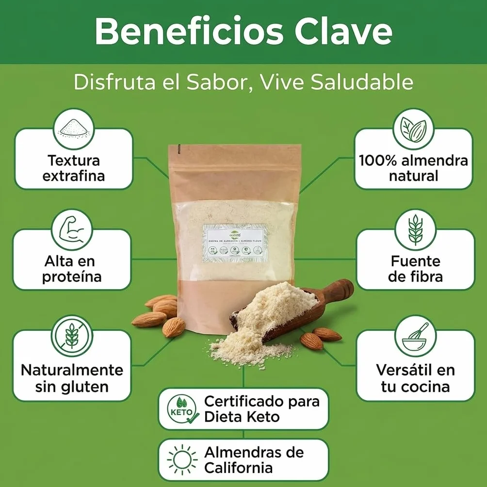 Harina de Almendra 1kg KETO Extrafina Blanqueada 100% Almendra Natural Sin Gluten Rica en Proteína y Fibra