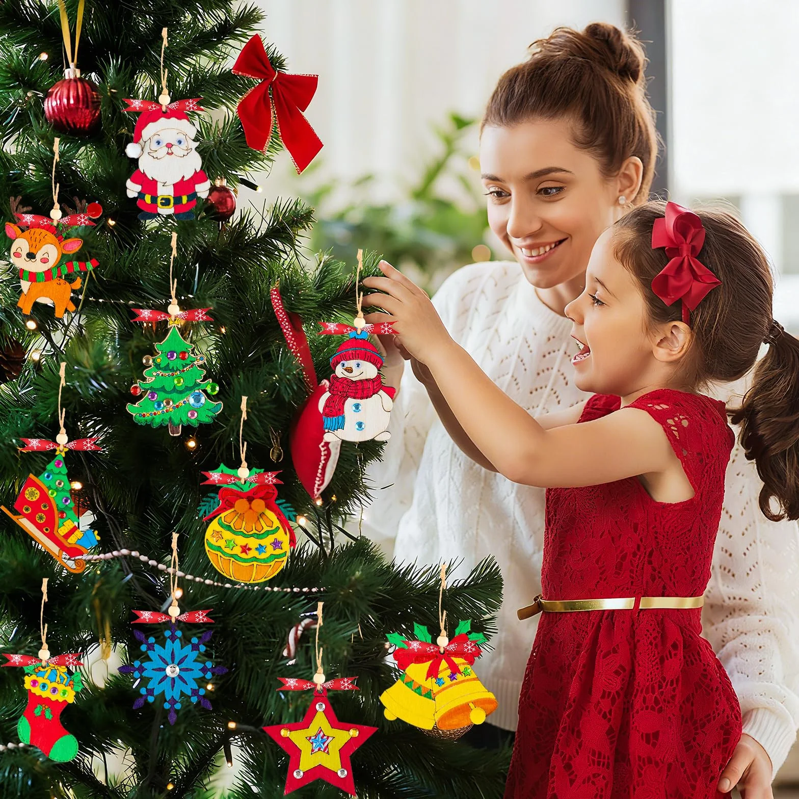 AHIKY 322 Piezas Adornos Navidad Madera para Pintar DIY Colgantes Árbol Decoración Artesanía