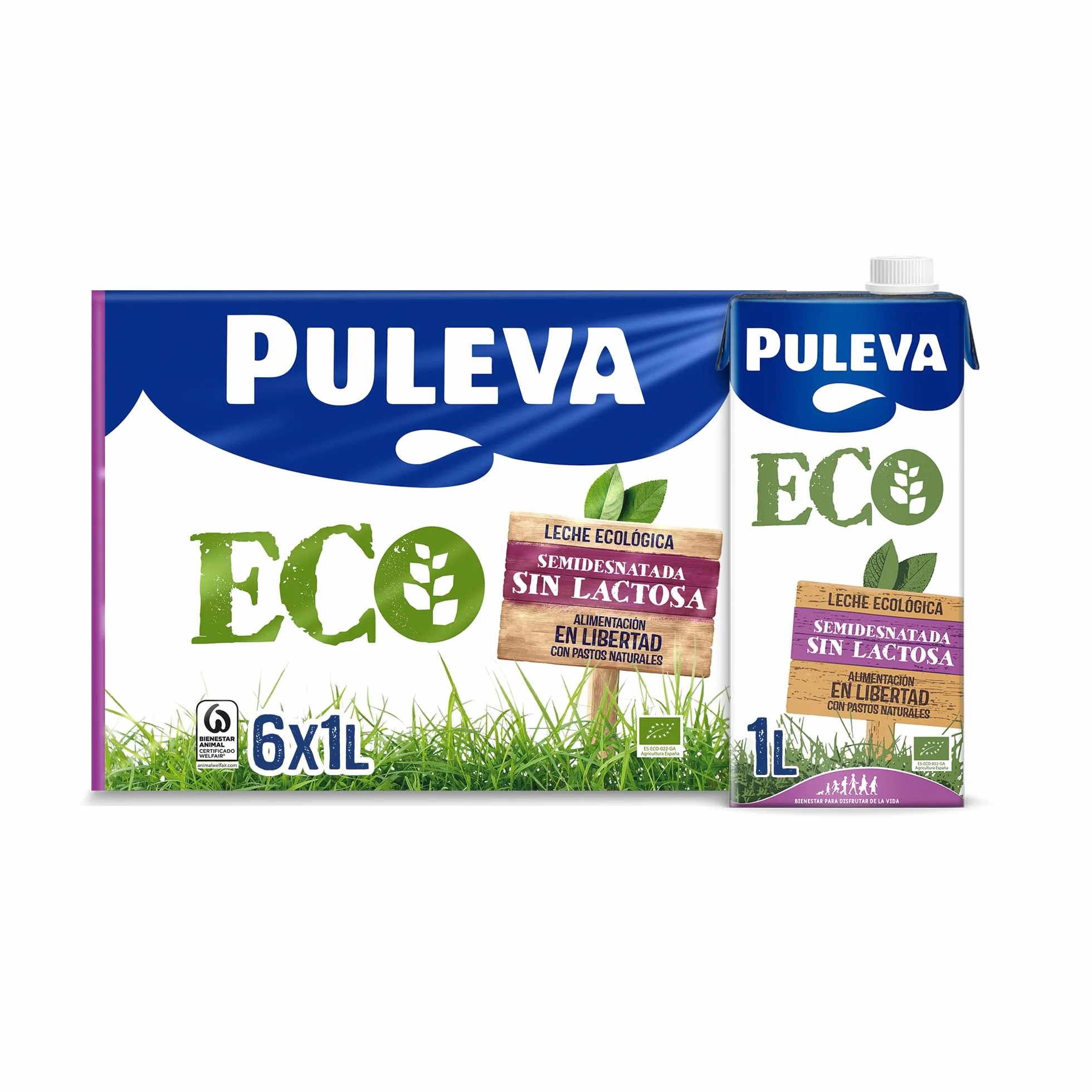 Puleva ECO Leche Ecológica Sin Lactosa Semidesnatada BIO Pack 6 x 1L