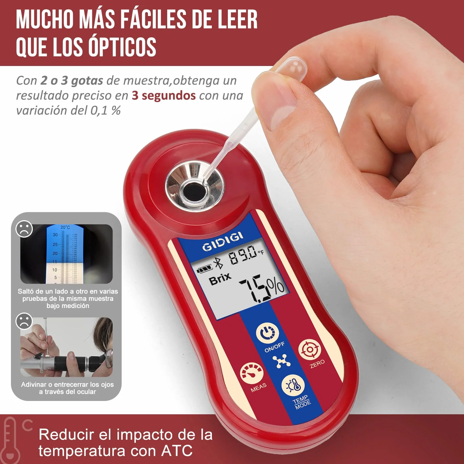 Brix - Refractómetro digital y comprobador de salinidad, medidor inteligente de azúcar Brix, refractómetro de sal para agua salada con ATC, rango de medición Brix 0,0-60% para frutas, vino y cerveza