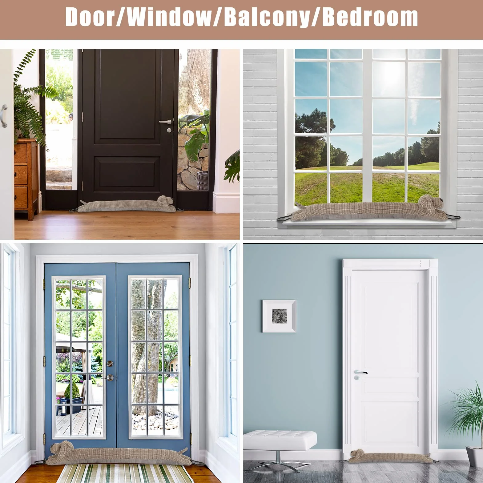 Marwood Burlete Decorativo para Bajos de Puertas y Ventanas, 81,3 cm, con Peso, Animal, Bloqueador de Corrientes y Ruidos, Serpiente, con Asas para Colgar, Perro marrón