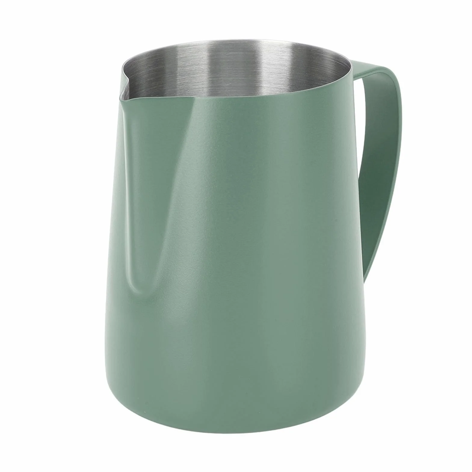 SIXRUN Jarra de café con Leche, Taza para Espumar Leche de Acero Inoxidable de 600 Ml con Boca Puntiaguda para Latte Art, Perfecta para Baristas Caseros y Amantes del café (verde oscuro)