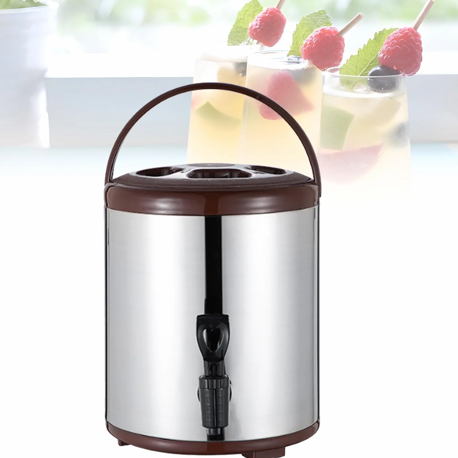 Dispensador de agua caliente aislado de acero inoxidable, urna de bebidas de 30 tazas con espiga para café, té y catering