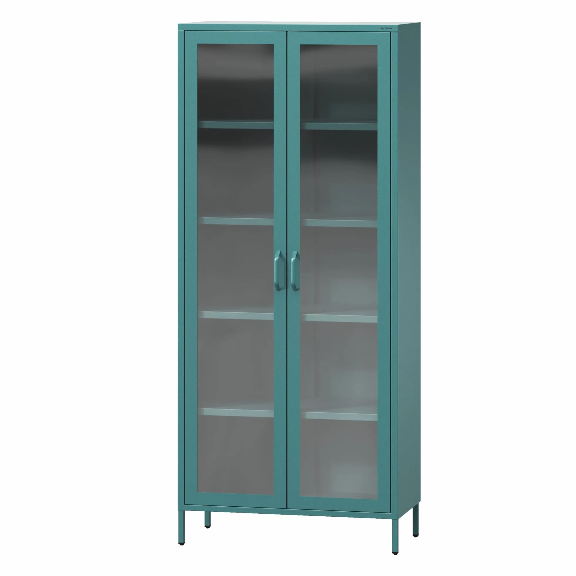 Jan Nowak Angelo - Armario Vitrina de 2 Puertas (80 x 185 x 45 cm, 4 estantes Ajustables, Vidrio Templado, Montaje en Pared) Azul Claro