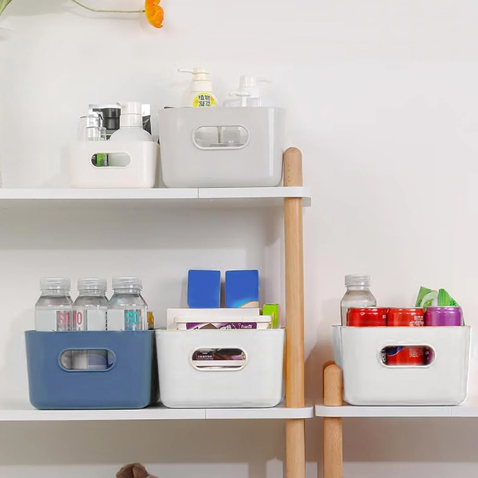 12 Pcs Cestas Almacenaje de Plástico(20 x 14 x6.5cm),Cajas Organizadoras con Asas,Cajones Almacenaje para Cocina,Escritorio,Oficina,Cosmético,Baño.