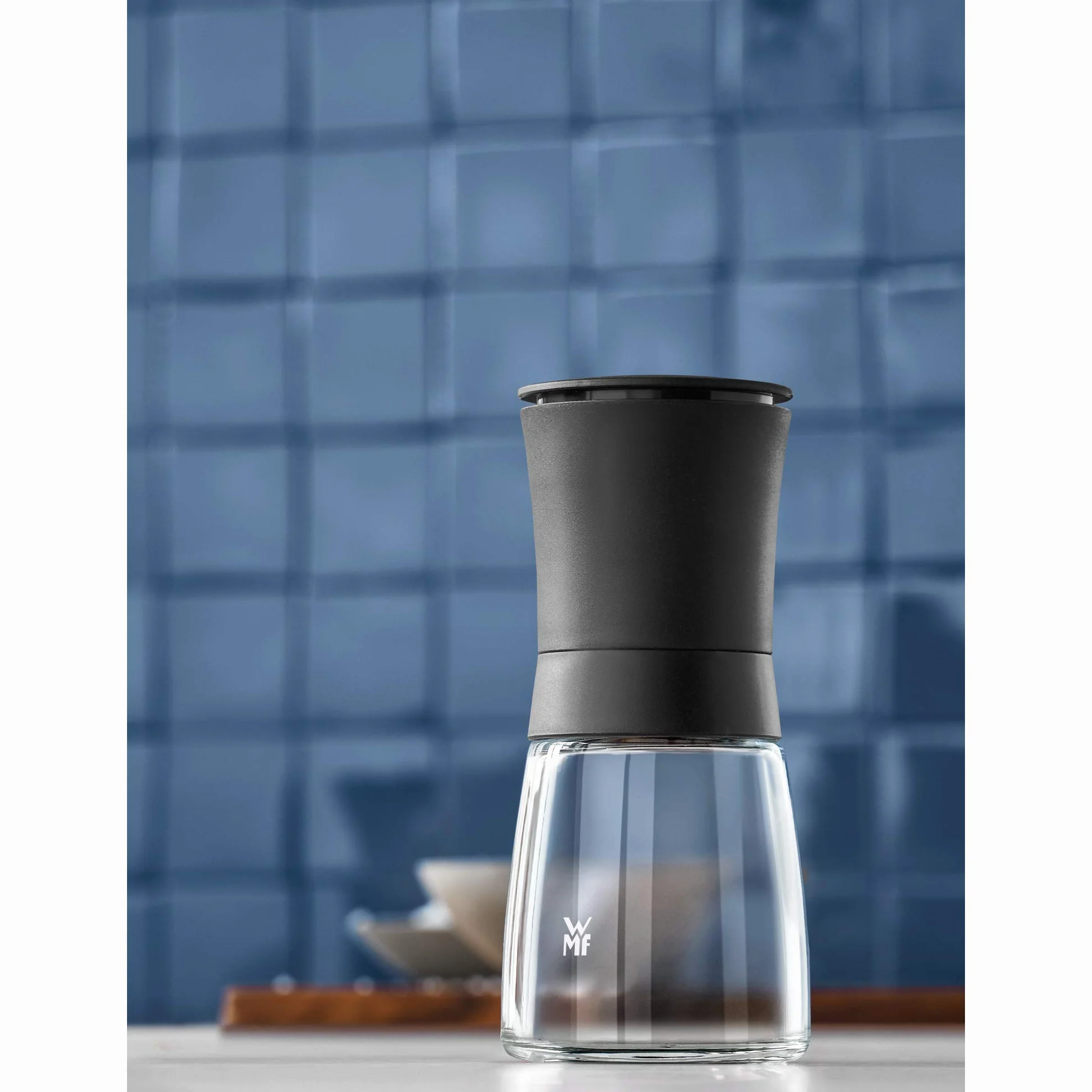 WMF Trend - Molinillo Cerámio de Especias 14cm, Apto para lavavajillas, Cristal, Tapa Color Negro