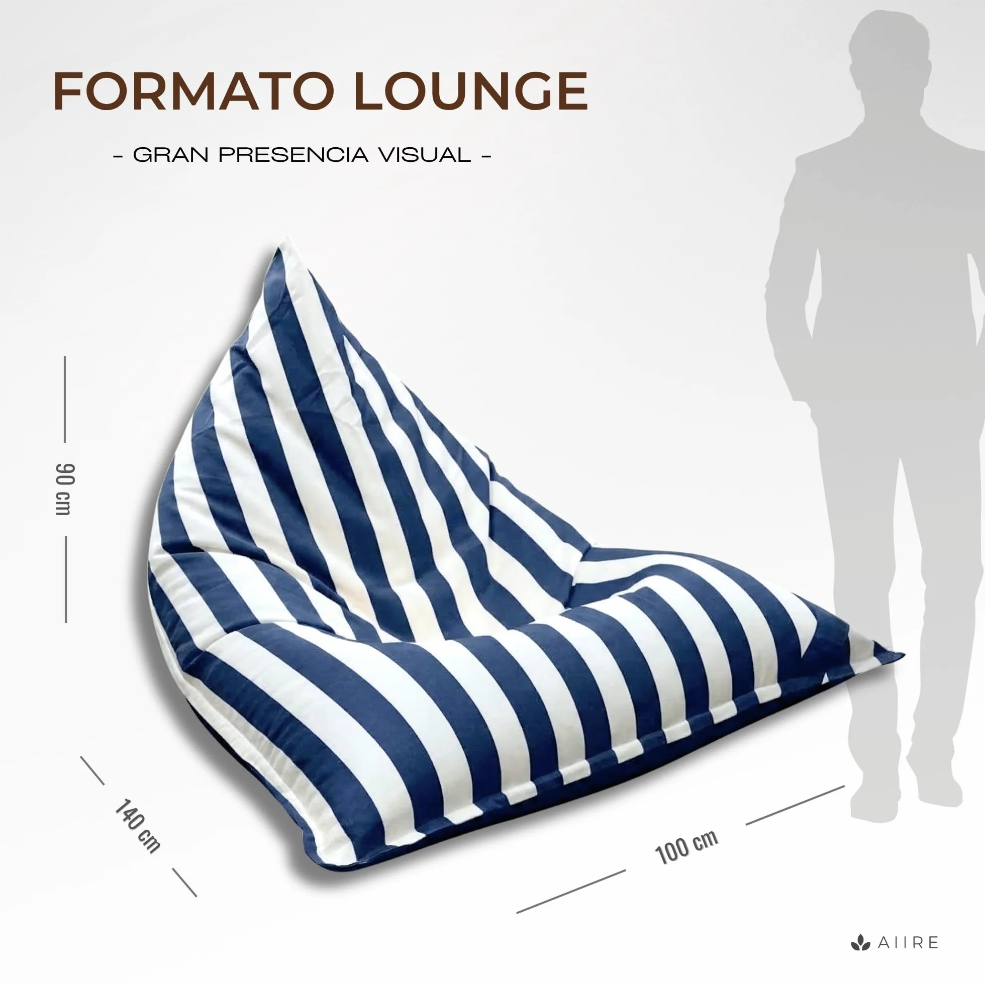 Aiire Puff Exterior Jardín con Relleno Incluido - Tejido Olefina Premium, Desenfundable y Lavable - Sofá Exterior para Playa, Terraza o Piscina - Puff Gigante XXL Azul