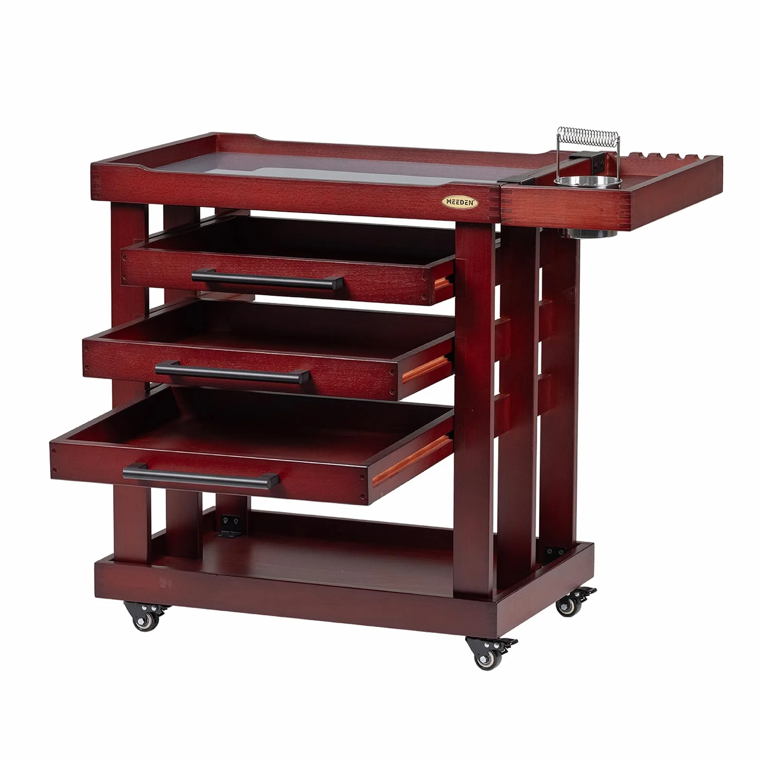MEEDEN Carro de almacenamiento para artistas, espesar madera de haya maciza con organizador de 3 cajones, 4 ruedas giratorias con bloqueo, carro utilitario para Art Studio, Galería