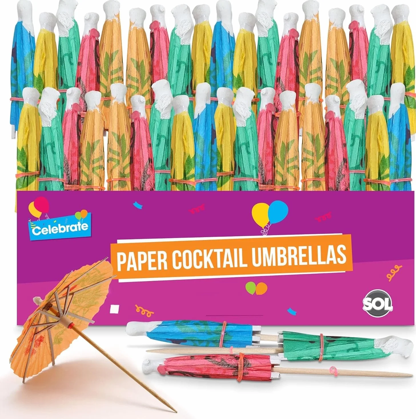 Cocktail Accessories Colorful Paper Umbrella Pack 100 uds. con palillo de madera