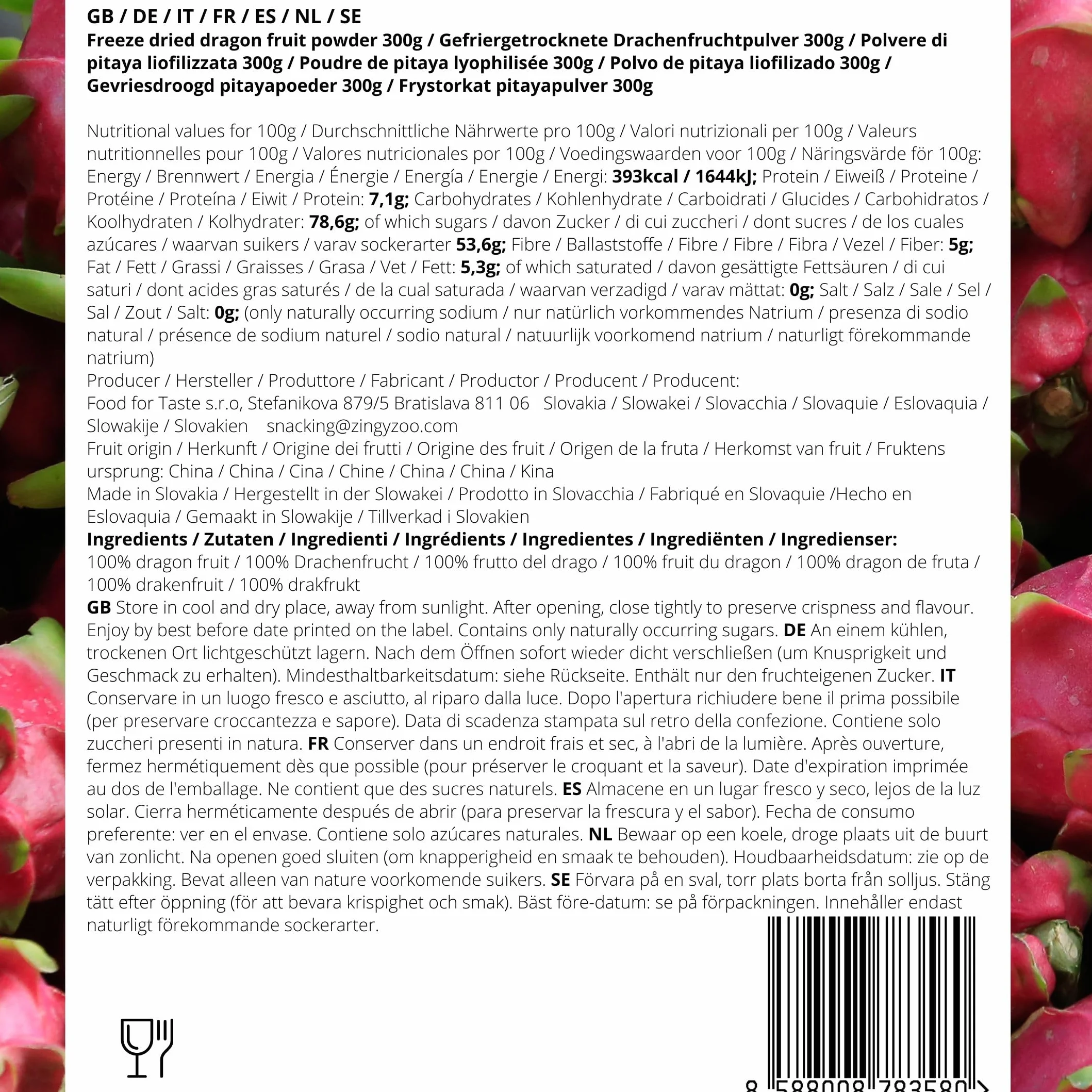 Pitaya en Polvo de Fruta de Dragon XL 300g Liofilizado Pitahaya Freeze Dried Red Dragon Fruit Powder