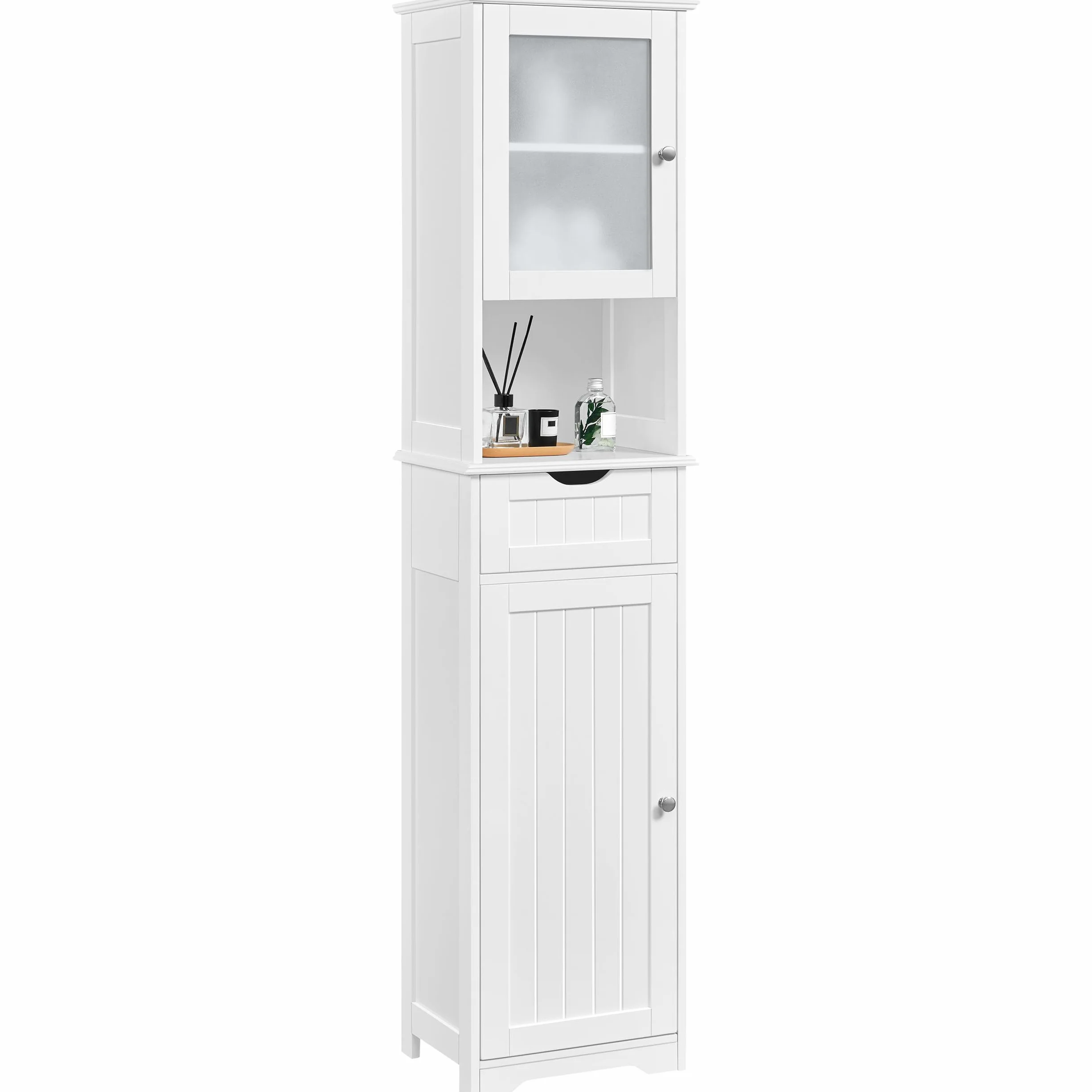 Yaheetech Armario Baño con Puerta de Cristal 40x30x170 cm Blanco