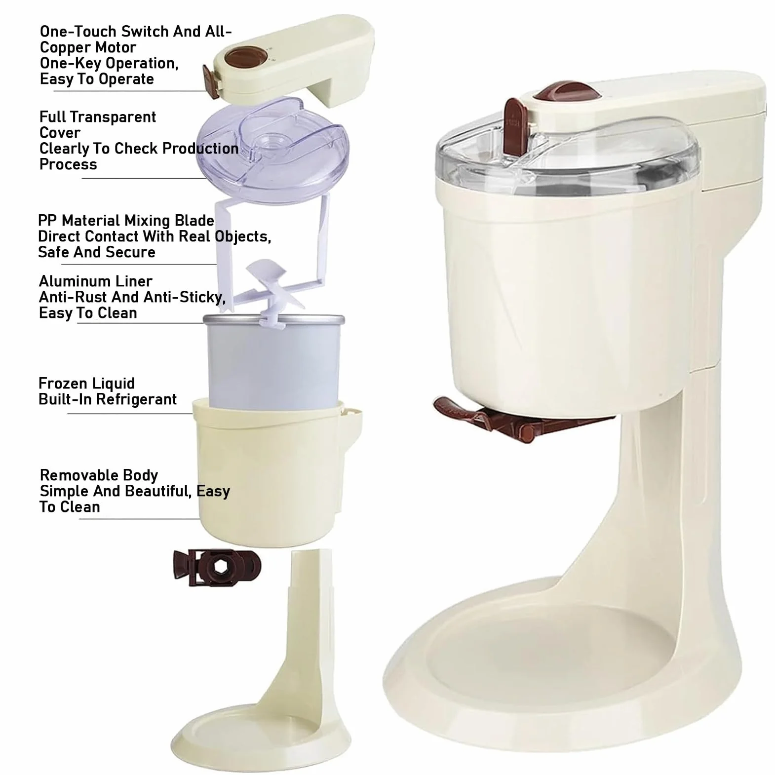 RayGenius Soft Serve Ice Cream Machine, Hogar DIY Cocina AutomáTica Mini Fruta Soft Serve Ice Cream Machine,Yogurt Makers， Saludable, Simple OperacióN De Un Solo Empuje.