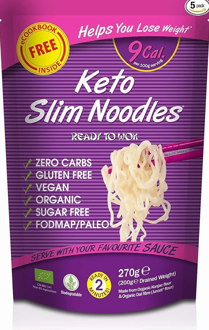 Slim Pasta Noodles de Konjac 270 g Sin Calorías ni Carbohidratos Keto Low Carb Vegano
