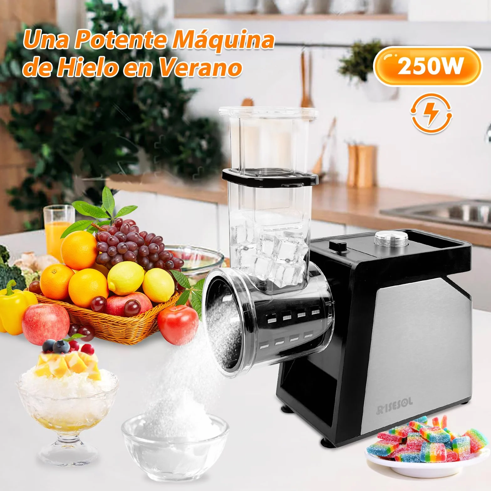 Cortador de Verduras Eléctrico 7 en 1 250W Acero Inoxidable Mandolina Multifuncional 220V Enchufe UE