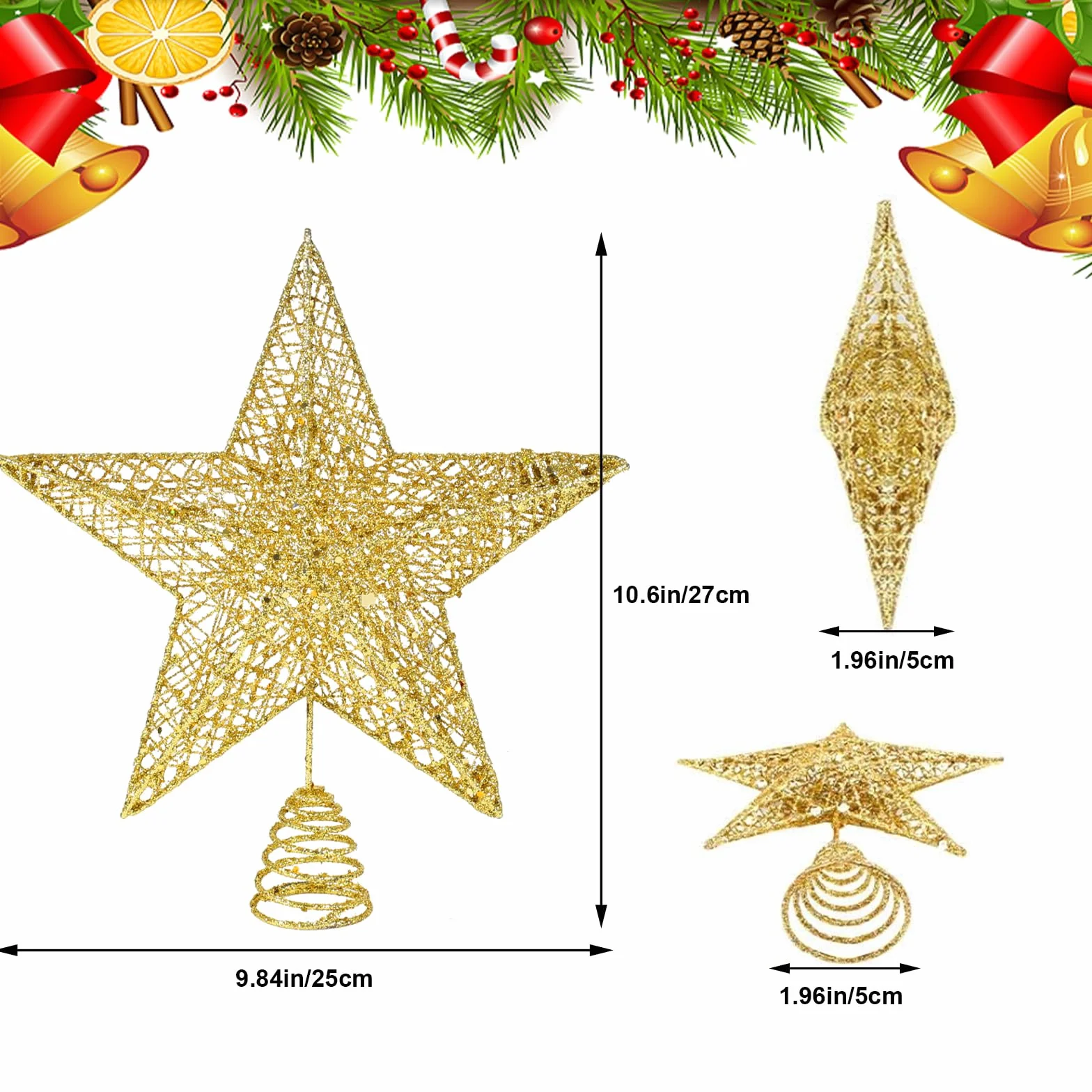 Estrella para árbol de Navidad Decoración de Fiesta de Navidad, Topper de árbol de Navidad Dorado, Estrella Árbol de Navidad Topper, Adornos Navideños para Arbol