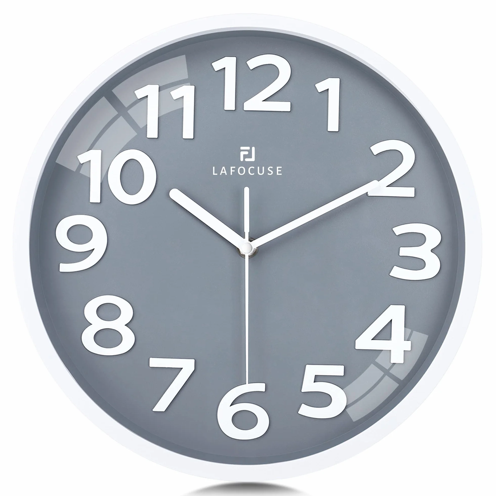 Lafocuse 30cm Reloj de Pared Números Grande 3D, Gris Silencioso Moderno Reloj Cocina Pared Fácil de Leer, Decorativo sin Tictac para Salon Dormitorio Oficina
