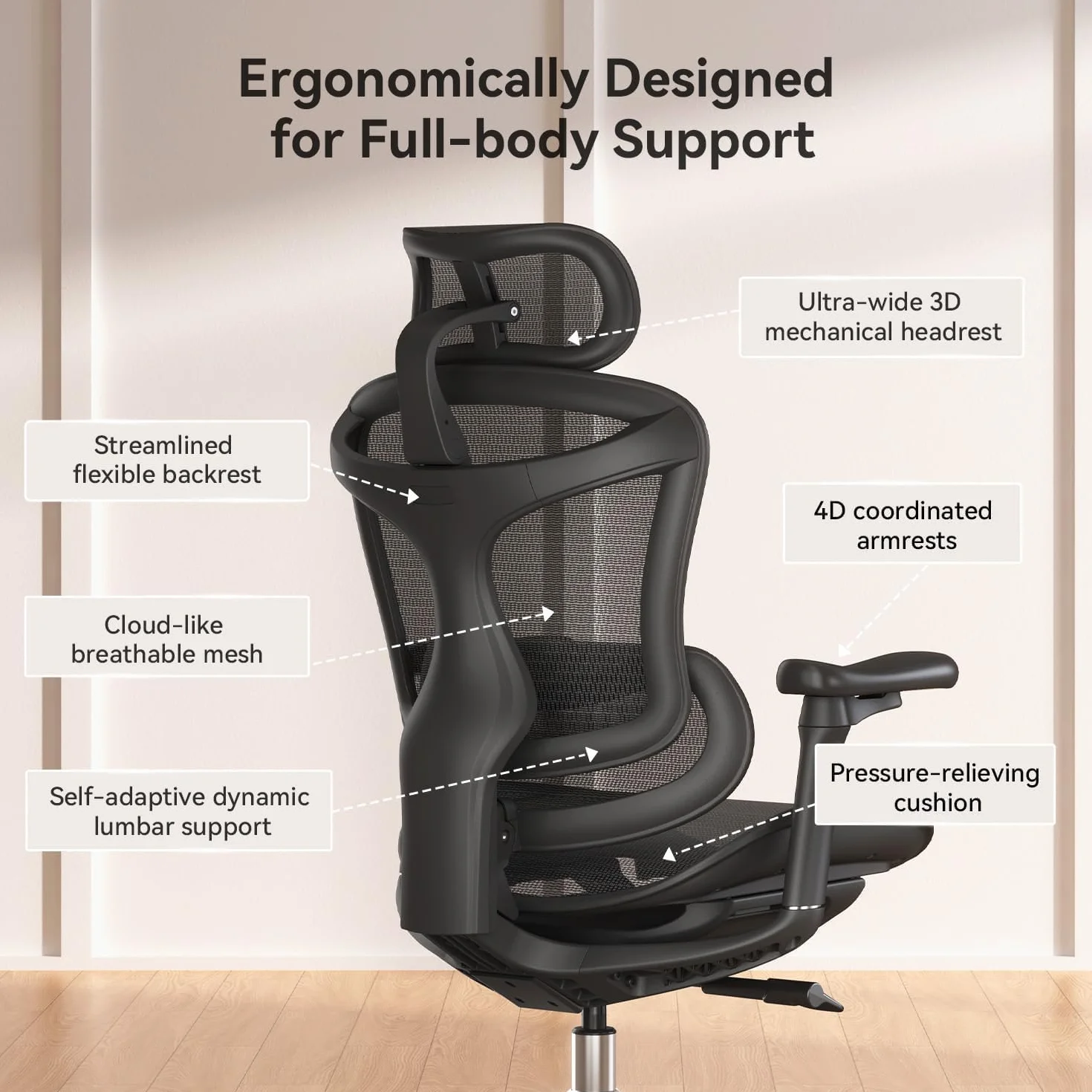 Garvee Silla de Oficina Ergonómica Grandeza y Robusta - Respaldo Alto de Malla Transpirable - Soporte Lumbar Dinámico - Reposabrazos 3D Ajustables - Asiento Giratorio con Reposapiés