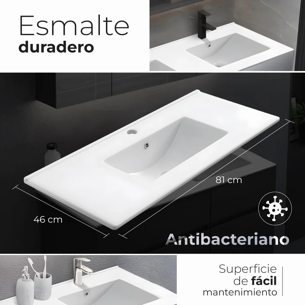 Encimera de Porcelana Blanca Brillante – Diseño Minimalista y Elegante, Esmalte, Antibacteriana, Fácil de Limpiar, Resistente y Duradera – Varias Medidas (46 x 81 Cm)
