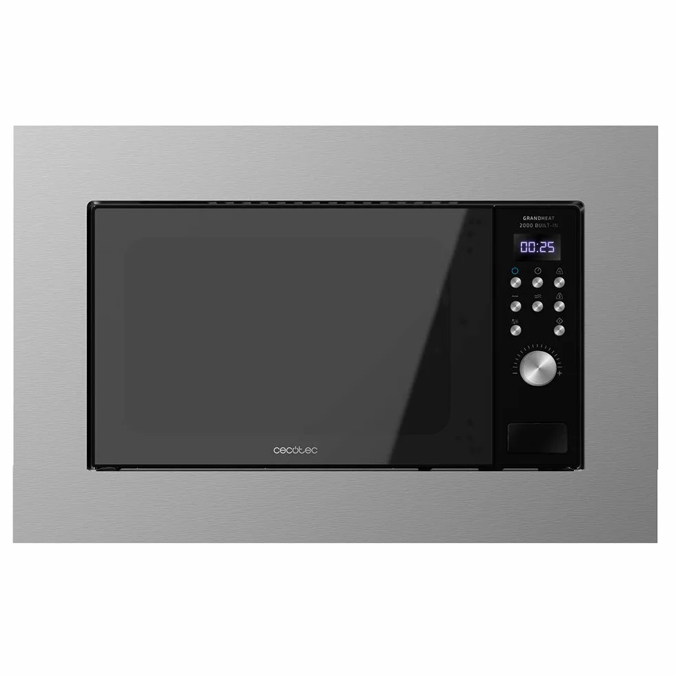 Cecotec Microondas encastrable Digital GrandHeat 2000 Built-In Steel Black. 700W, Integrable, 20l, Grill, 9 funciones preconfiguradas, Quick Start, Diseño en acero y negro