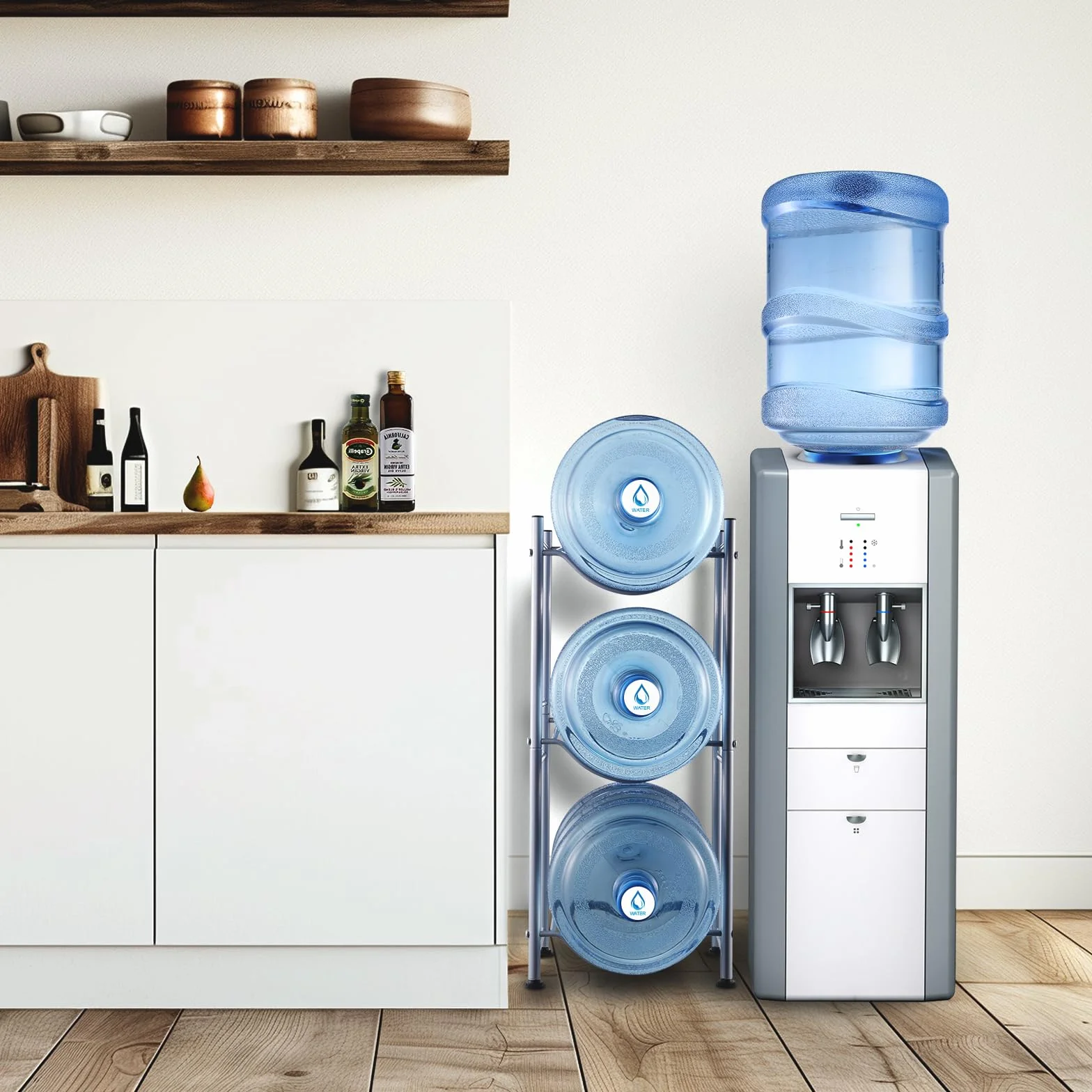 VEVOR Soporte para Jarra de Agua 3 Niveles Estante para Botellas de Agua 332x330x746 mm Soporte para 3 Botellas Estante para Jarras de Agua Resistente para Cocina, Oficina, Sala de Estar, Plateado