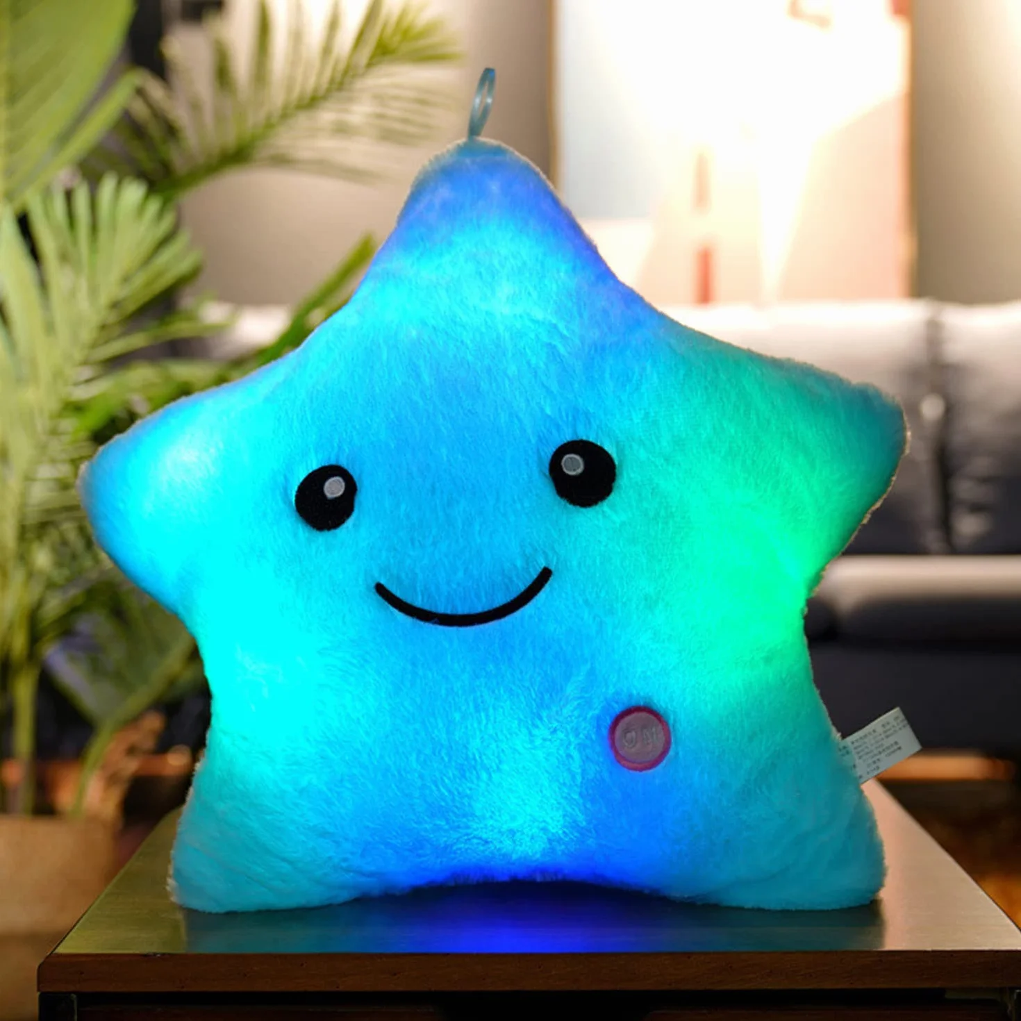 Cojín de Peluche con luz LED, Almohada con Luces Almohada Felpa Luminoso, Cojines Decorativos, Cojín de Felpa Trasero Decoración Creativa ​para Sofá Hogar (Azul)