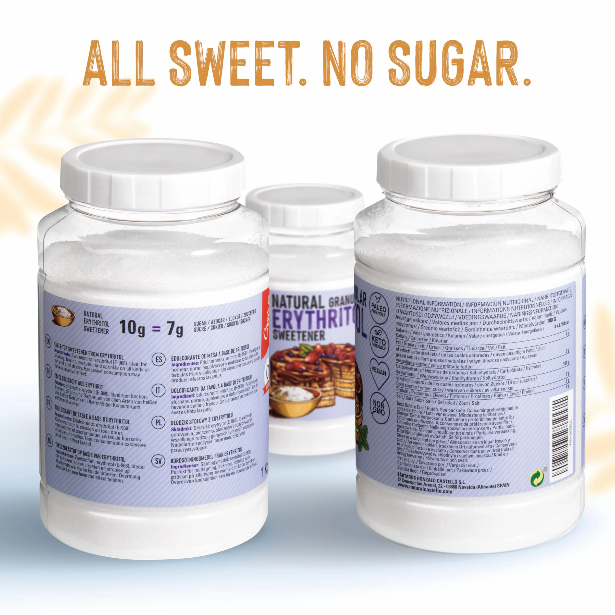 Eritritol 1 kg Edulcorante Natural Granulado 0 Calorías 0 Índice Glucémico Keto Paleo No OGM