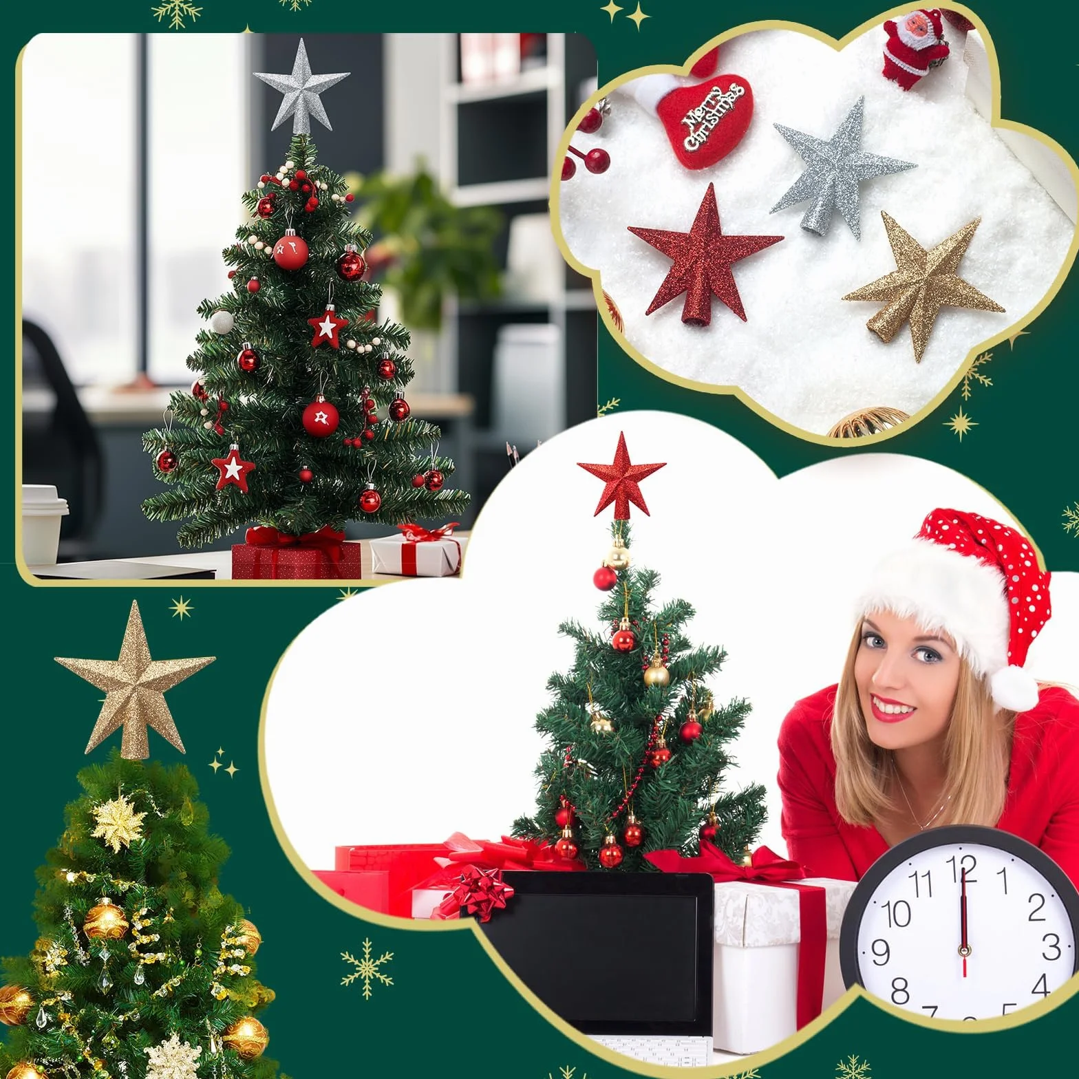 Mini Estrella de la Navidad, Topper de Árbol de Navidad, 11 cm, Decoración para Árbol Pequeño