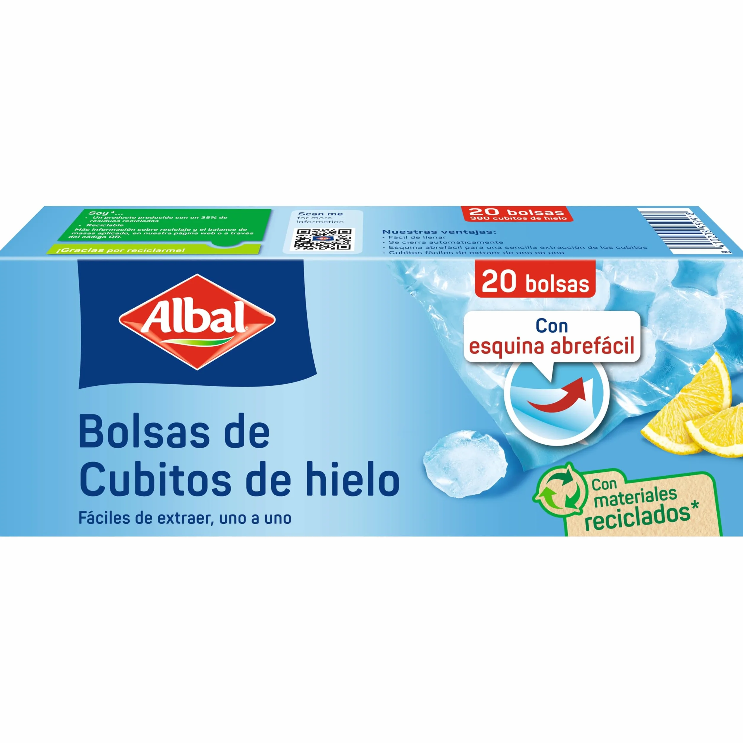Albal Bolsas de cubitos de hielo con válvula de cierre automático, 20 unidades, material reciclado, sin BPA