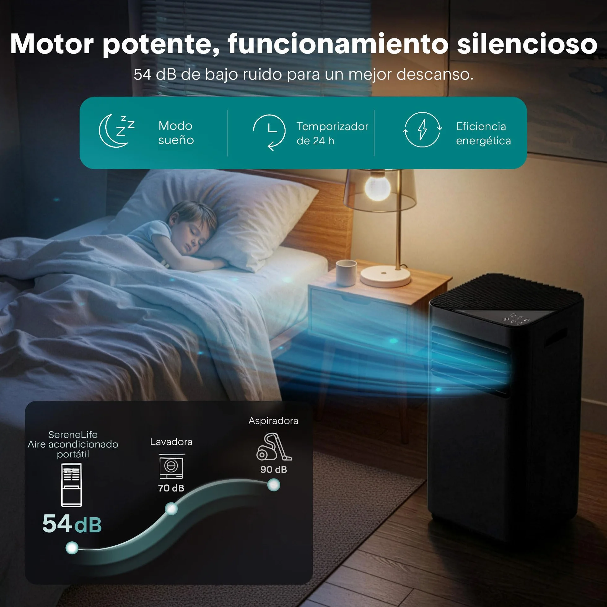 Aire Acondicionado Portátil 7000 BTU (2,05 kW) SereneLife, Climatizador 3 en 1 con Función Frío, Ventilador y Deshumidificador, Compacto con Mando a Distancia y Kit de Ventana