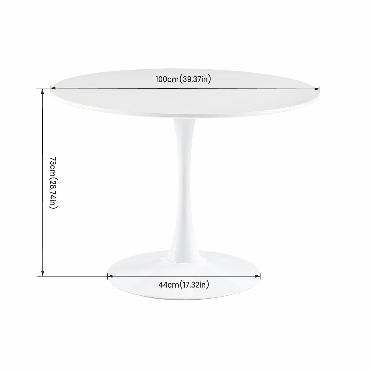 buybyroom Mesa de Comedor Redonda Moderna, Mesa de Bar, Escritorio, Adecuada para Cocina, Comedor, Sala de Estar y Oficina, para 2-4 Personas, diámetro 100 cm, Color Blanco