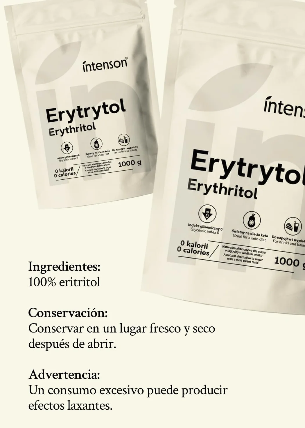 Eritritol 1 kg Edulcorante 100% natural Vegano Granulado Alternativa al azúcar Apto para diabéticos
