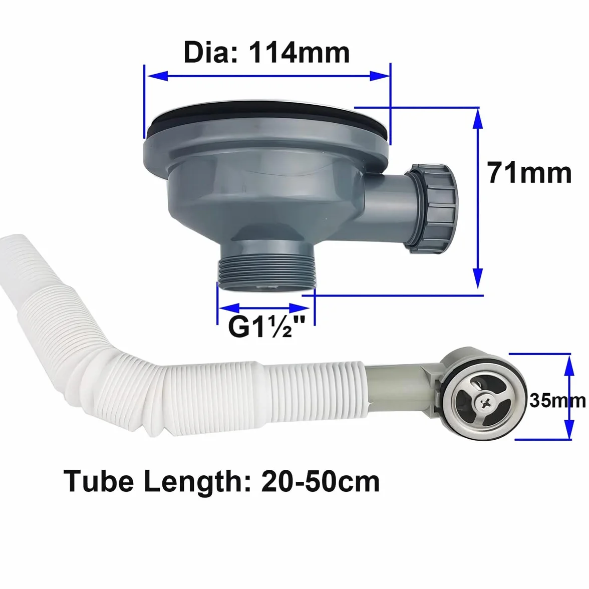 Qrity Fregadero Cocina 114 mm Colador Cesta 1½" Desagüe Rebosadero Acero Inoxidable