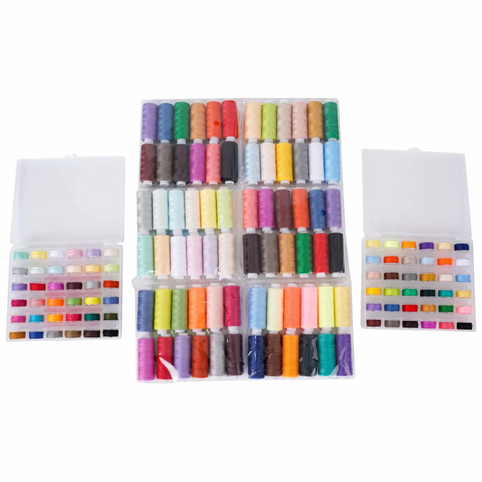 PANGBOER Juego de 36 bobinas de hilo de coser de poliéster, 36 colores preenrollados, con caja de almacenamiento para coser a máquina de coser