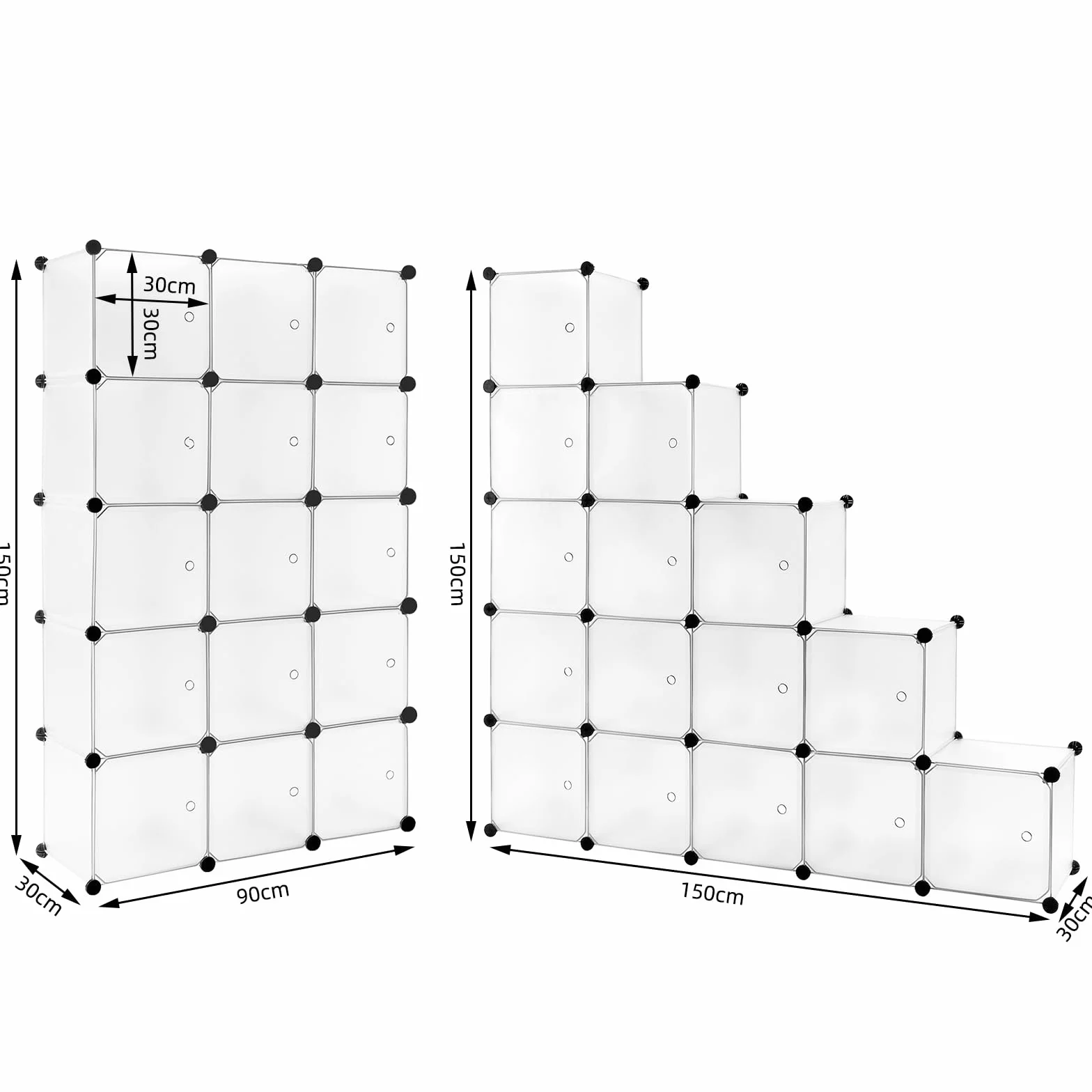 WOLTU Armario Modular de 15 Cubos con Puertas Imán, Estantería Almacenaje Cubos Plástico, Blanco