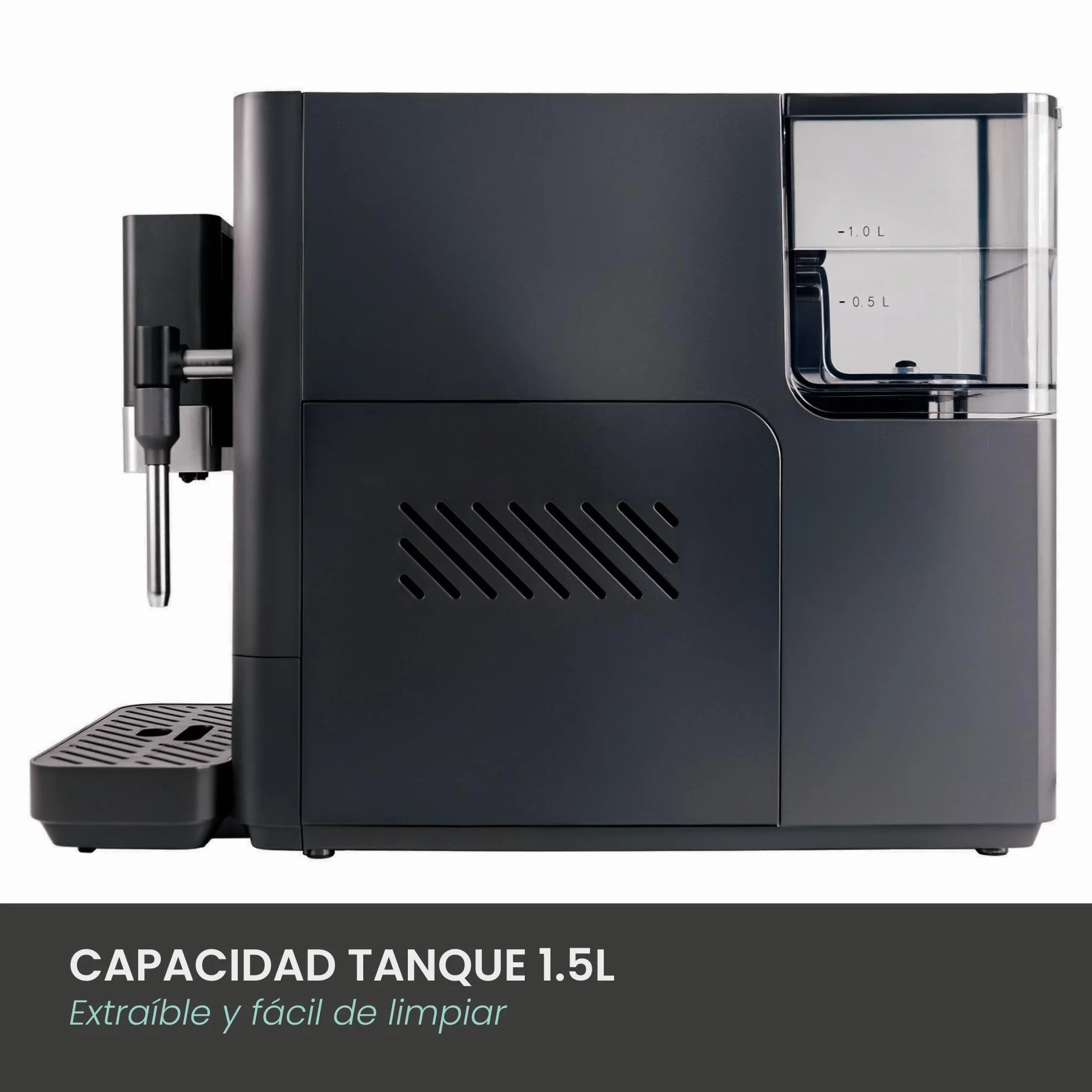 Jocca - Cafetera Superautomática 20 Bares, 1350W, Depósito 1,5L, Molinillo Integrado 15 Niveles, Vaporizador de Leche, Funciones Espresso, Doble Espresso y Americano, Sistema de Autolimpieza