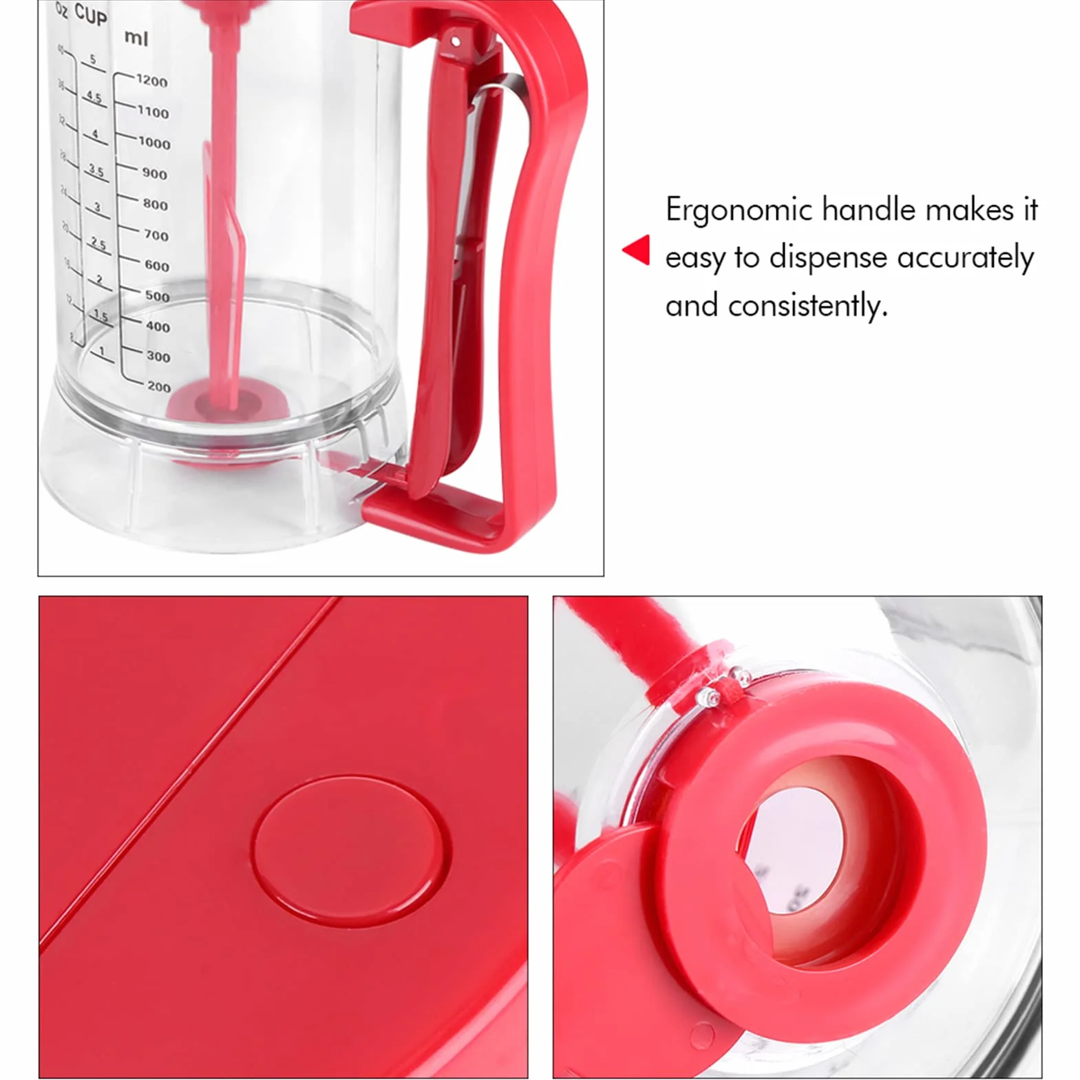 Dispensador de Masa Eléctrico 2 en 1, 1200mL, con Mezclador y Porcionador para Tartas, Waffles, Crepes, Tortitas, con Tapa y Balanza