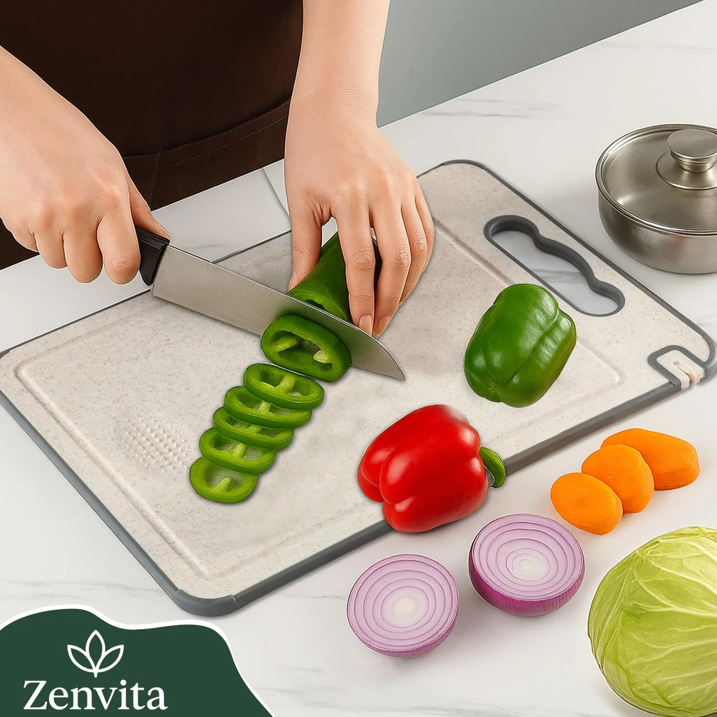 Tabla de cortar de acero inoxidable – Doble Cara Antibacteriana (Acero+PP) - patron diamante – Sin BPA,Grande y Duradera - cocina - descongela - Carne,Pescado,Verduras – Superficie de Corte 36 x 25 cm