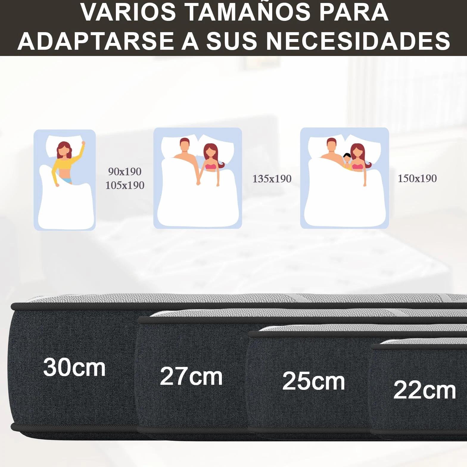 DEWINNER Colchón Viscoelástico 135x190 cm Altura 25 cm Hipoalergénico