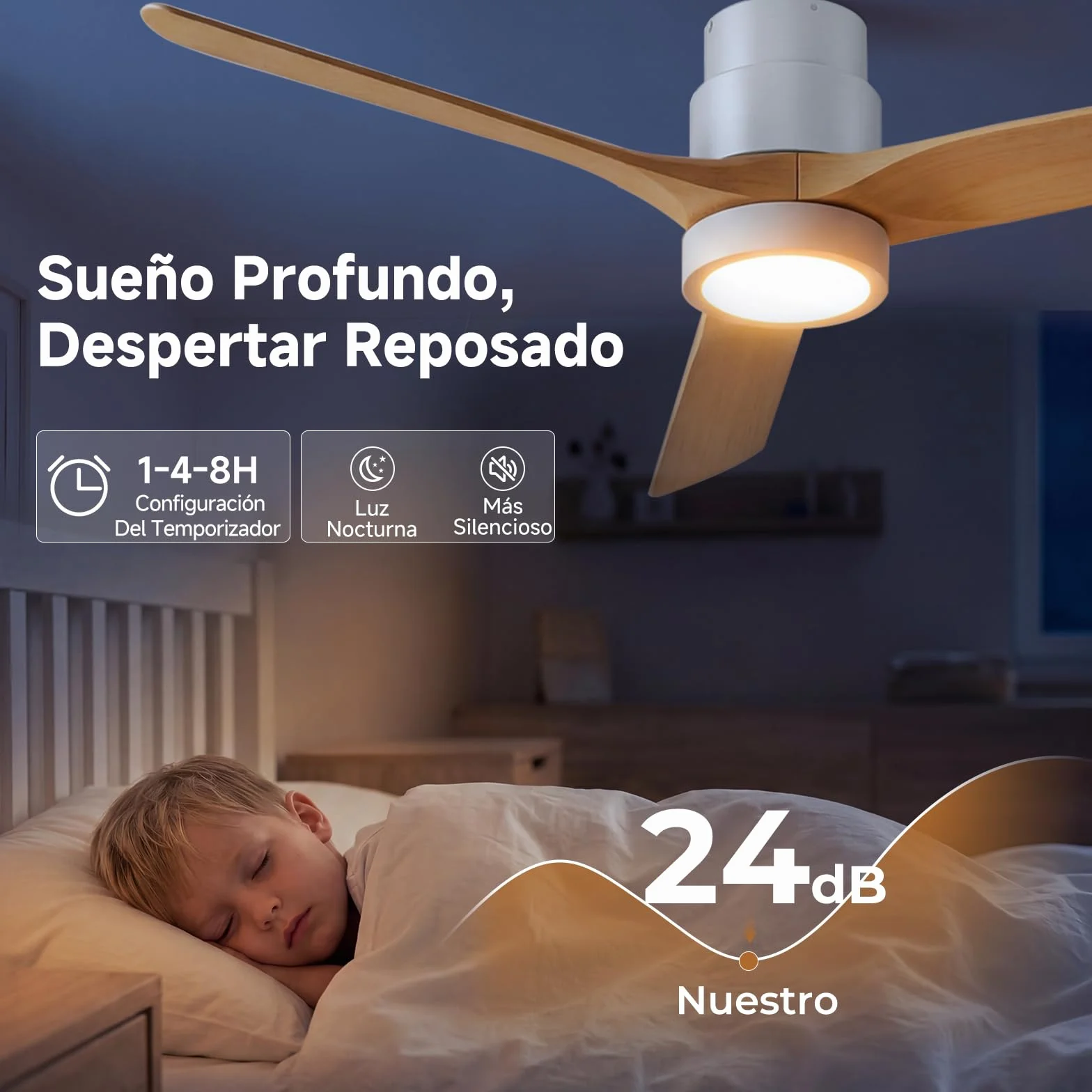 Ateroll Ventilador de Techo con Luz Silencioso, 132cm ABS Ventiladores de Techo con Luz y Mando a Distancia, Velocidades, Temporizador, Función Verano-invierno, para Dormitorio Salón Exterior Terraza