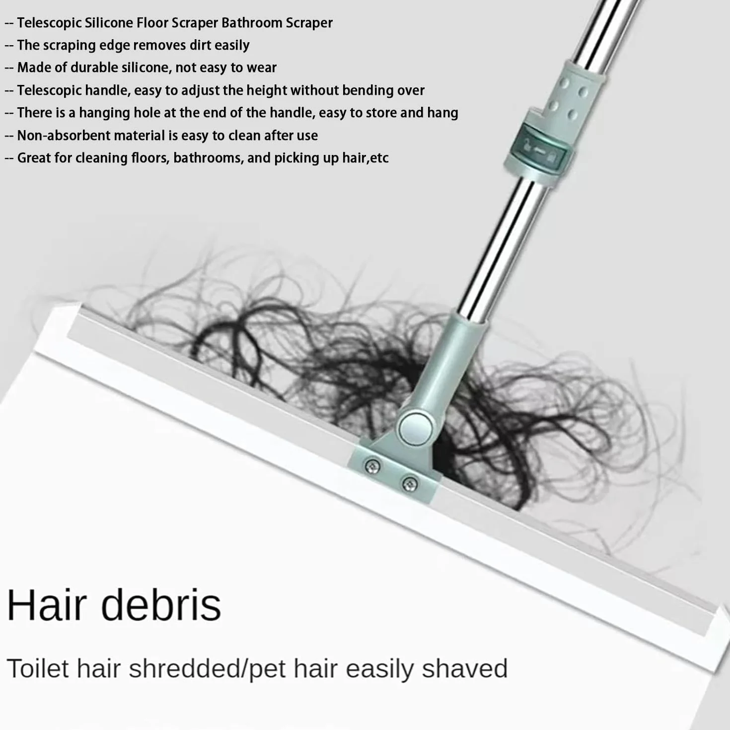 Retractable Silicone Floor Scraper Bathroom Wiper 52cm Pet Hair Cleaning Broom