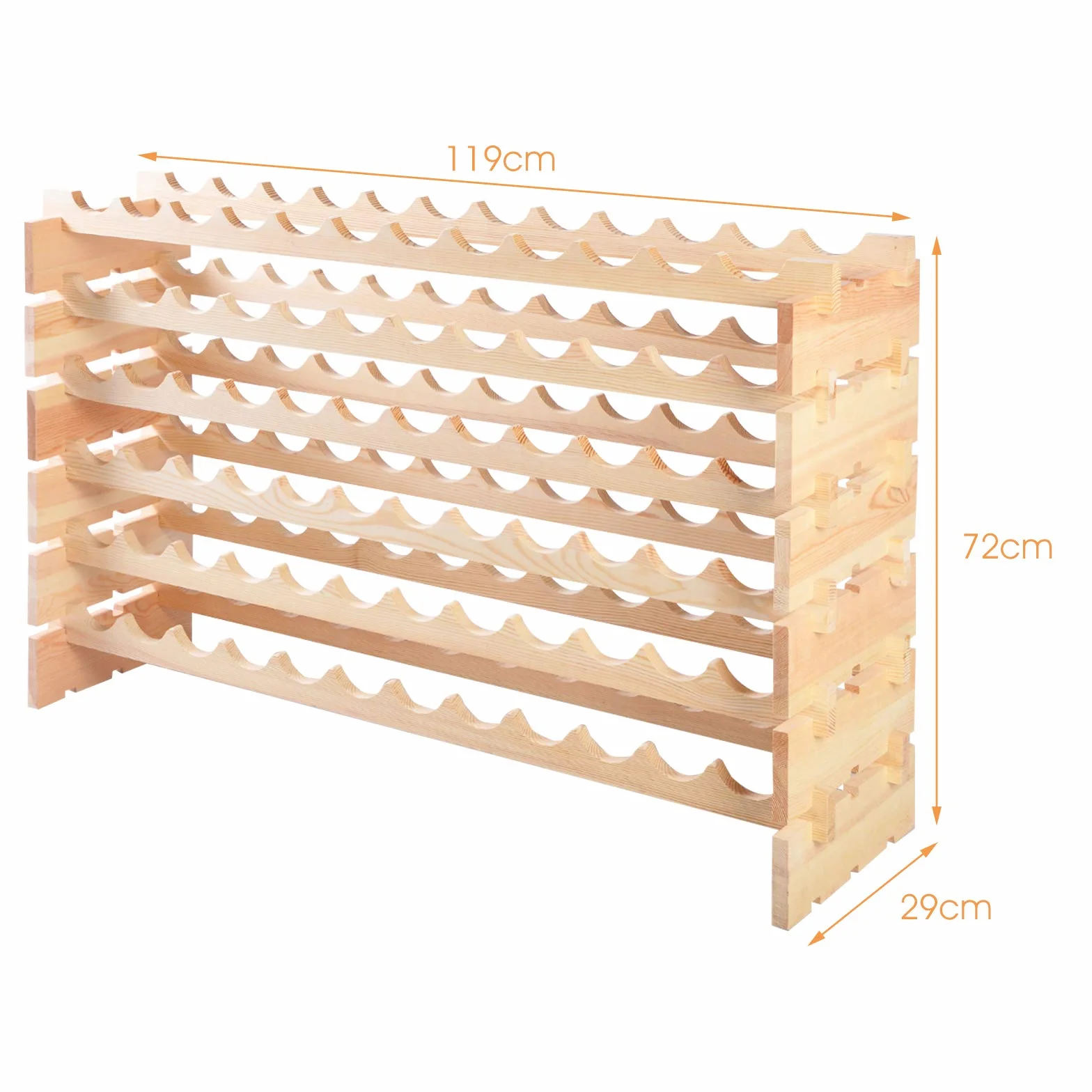 COSTWAY Botellero Vino de 6 Niveles, Botellero Apilable para 72 Botellas de Madera de Pino, Soporte para Botellas de Vino con 6 Opciones de Altura, Carca máx 90kg, para Cocina y Bar, 119 x 29 x 72 cm