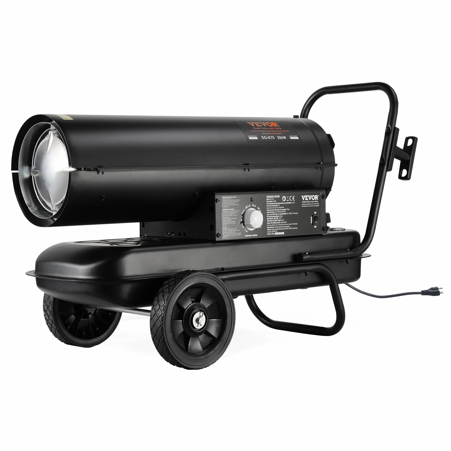 VEVOR Calentador de Aire Forzado a Queroseno/Diésel, 70000 BTU, Portátil con Control de Termostato, Tanque de 19 L, para el Hogar, el Lugar de Trabajo, la Industria, Negro, 870 x 385 x 550 mm