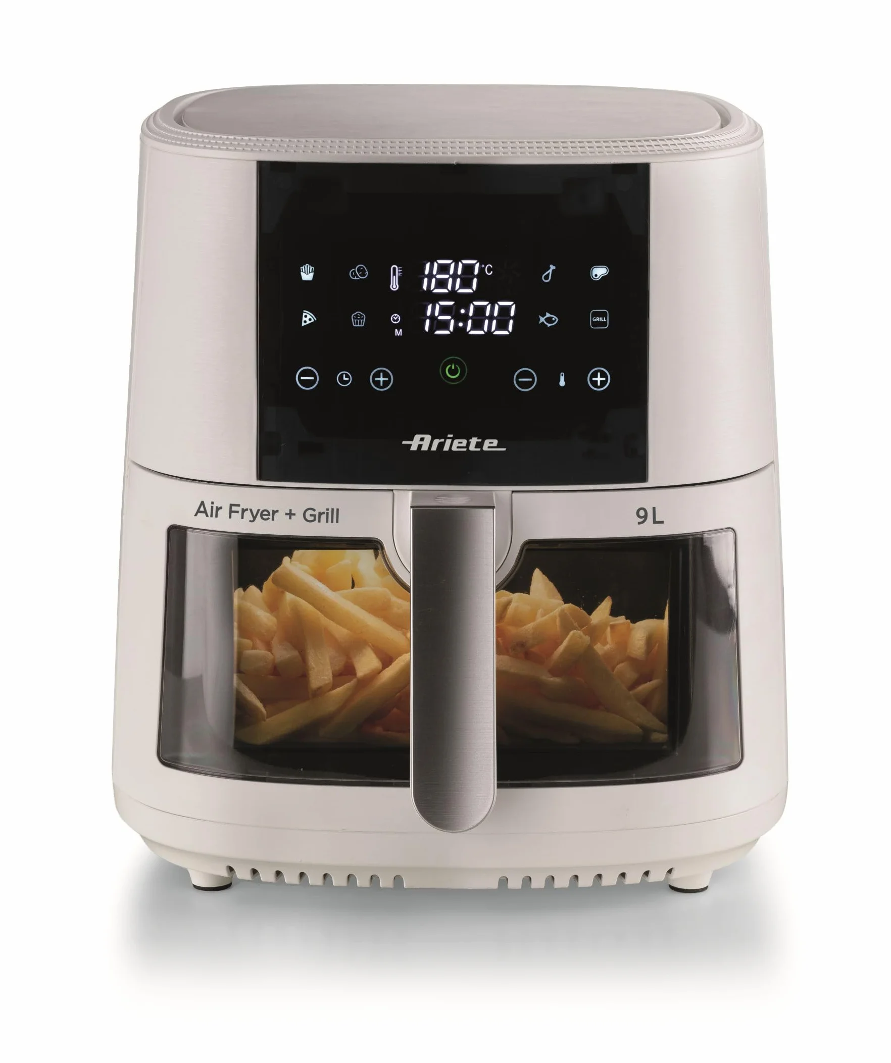 Ariete 4630 - Freidora de aire 9L, 1500 W, capacidad 9L, capacidad de cocción 3,5 kg, 8 programas preestablecidos, temperatura hasta 200 °, cesta transparente para control de cocción, color blanco