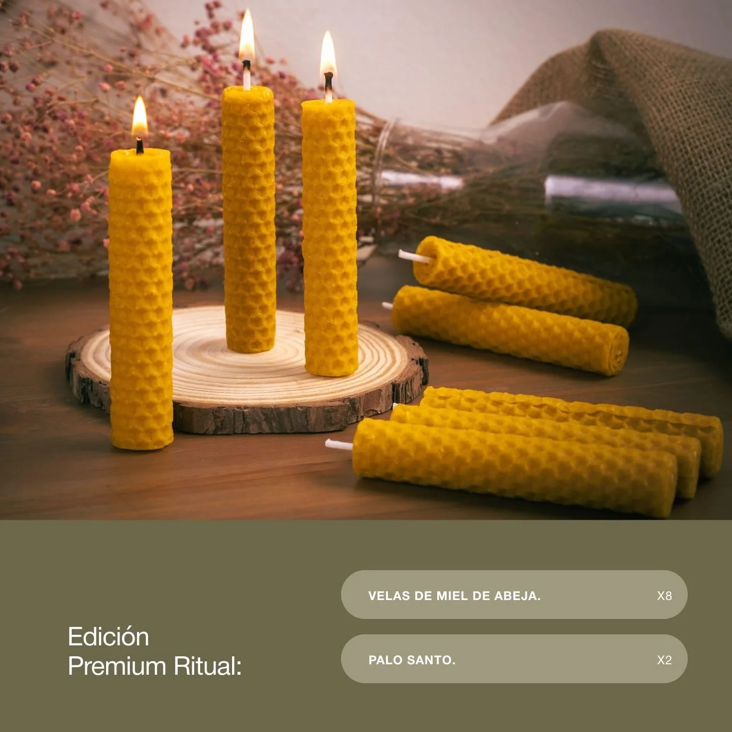8 Velas de Miel de Abeja + REGALO 2 Palo Santo Ritual Mágico Buena Suerte 11/22 Velas Decorativas Hechas a Mano velas de miel para rituales Detalles para Regalar (8)