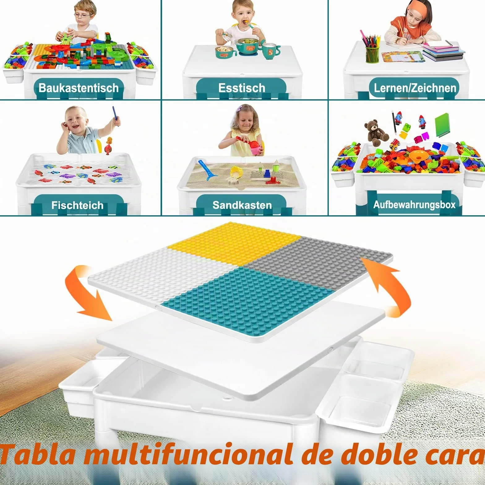 Mesa Infantil con 2 Sillas y 163 Bloques de Construcción - Juego Multifuncional para Niños